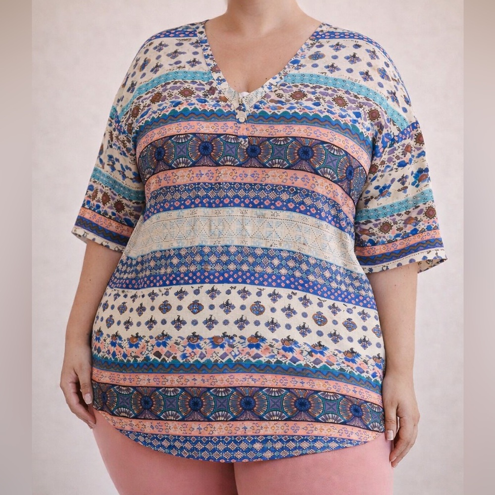 Lush Very Oversized V-neck Short Sleve Women’s Blouse